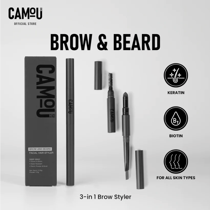 Camou Men's Brow and Beard Facial Hair Styler with Keratin Biotin Water Resistant